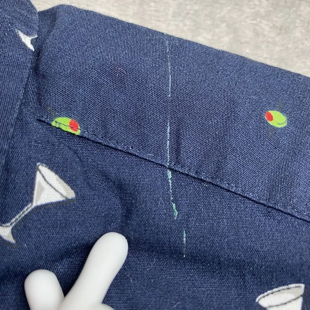 J.Crew Shirt Mens XL Navy Flex Washed Martini Olive Print Button Down Novelty